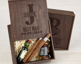 Personalized Shot Glasses Set in Wooden Gift Box for Bachelor Party and Groomsman proposal, Custom Groomsmen Gifts Box, Best Man Gift Box