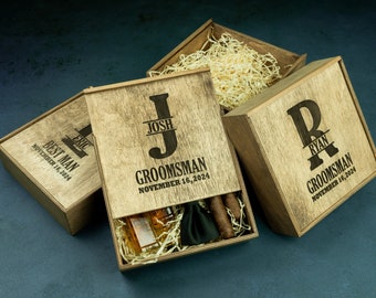 Groomsman Gift Box Personalized with Name, Monogrammed Wooden Box, Empty Gift Box for Groomsman Proposal Present, Best Man Gift Box Engraved