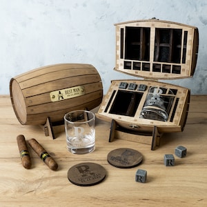 Personalized Whiskey Glasses Set in Wood Barrel Bar Box, Best Man Proposal Gift, Groomsmen Gifts for Bachelor Party, Wedding Invitation Gift
