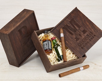 Groomsmen Personalized Proposal Box, Groomsmen Gifts for Best Man Proposal, Bachelor Party Gift, Father of Bride Gift, Wooden Cigar Gift Box