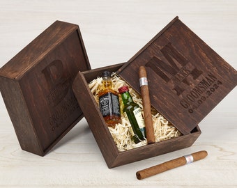 Caja de propuesta personalizada de padrinos, regalos de padrinos para la propuesta del padrino, regalo de despedida de soltero, regalo del padre de la novia, caja de regalo de cigarros de madera