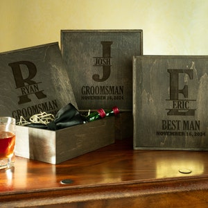 Personalized Groomsmen Proposal Box Empty Dark Wood Box for Groomsmen Gift, Best Man Gift Box - Sliding Lid Box for Men, Custom Wedding Box