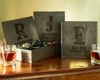 Personalized Groomsmen Gift Box: Engraved Dark Wood Wedding Box
