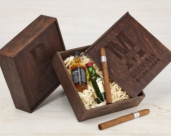 Groomsmen Proposal gift - Groomsmen Gift Box with Personalized shot glasses, Cigar Gift Box, Keepsake box, Bachelor party, Time To Suit UP