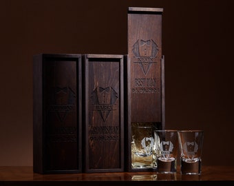 Caja de regalo personalizada para padrinos de boda: Vasos de chupito grabados, propuesta de despedida de soltero