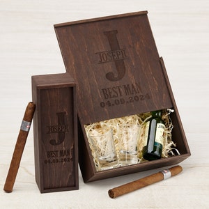 Groomsmen Gift Box, Personalized Shot Glass Set, Groomsmen Proposal, Cigar Gift Box, Bachelor party gift, Groomsman Proposal gift image 3