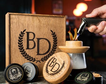 Personalized Whiskey Smoker Wedding Gift, Engraved Oak Cocktail Set Gift Box
