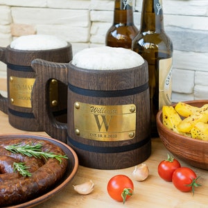 5th Anniversary Gift for men - Personalized Wood Beer Mug, Beer lover gift, boyfriend Birthday , Wooden Wedding day Gift