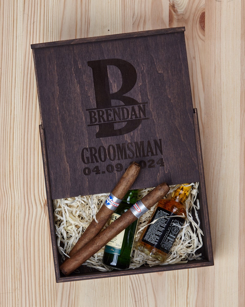 Groomsmen Gift Box, Personalized Shot Glass Set, Groomsmen Proposal, Cigar Gift Box, Bachelor party gift, Groomsman Proposal gift image 9