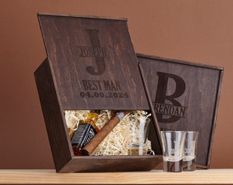 Groomsmen Gift Box, Personalized Shot Glass Set, Groomsmen Proposal, Cigar Gift Box, Bachelor party gift, Groomsman Proposal gift