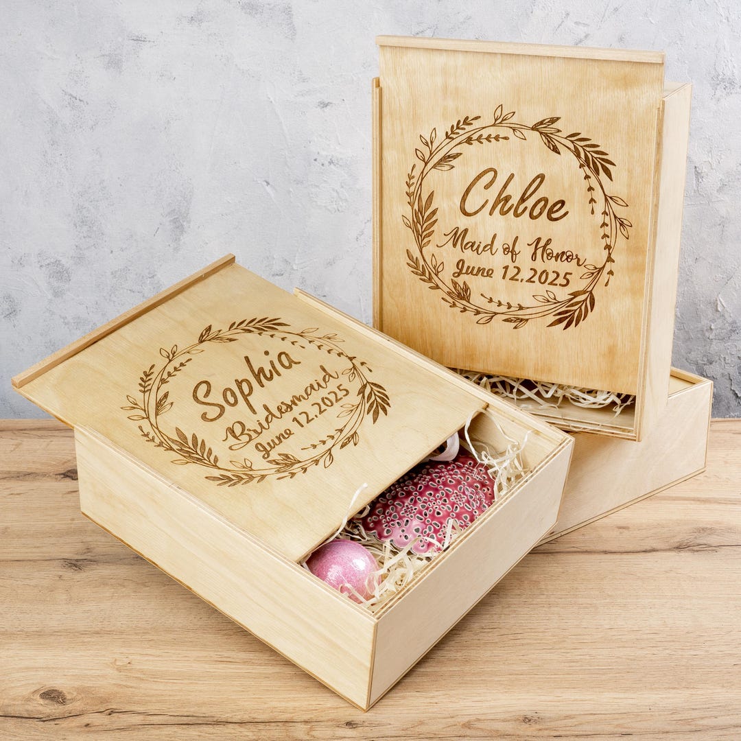 Personalized Bridesmaid Proposal Gift Box, Custom Name Engraved Wooden ...