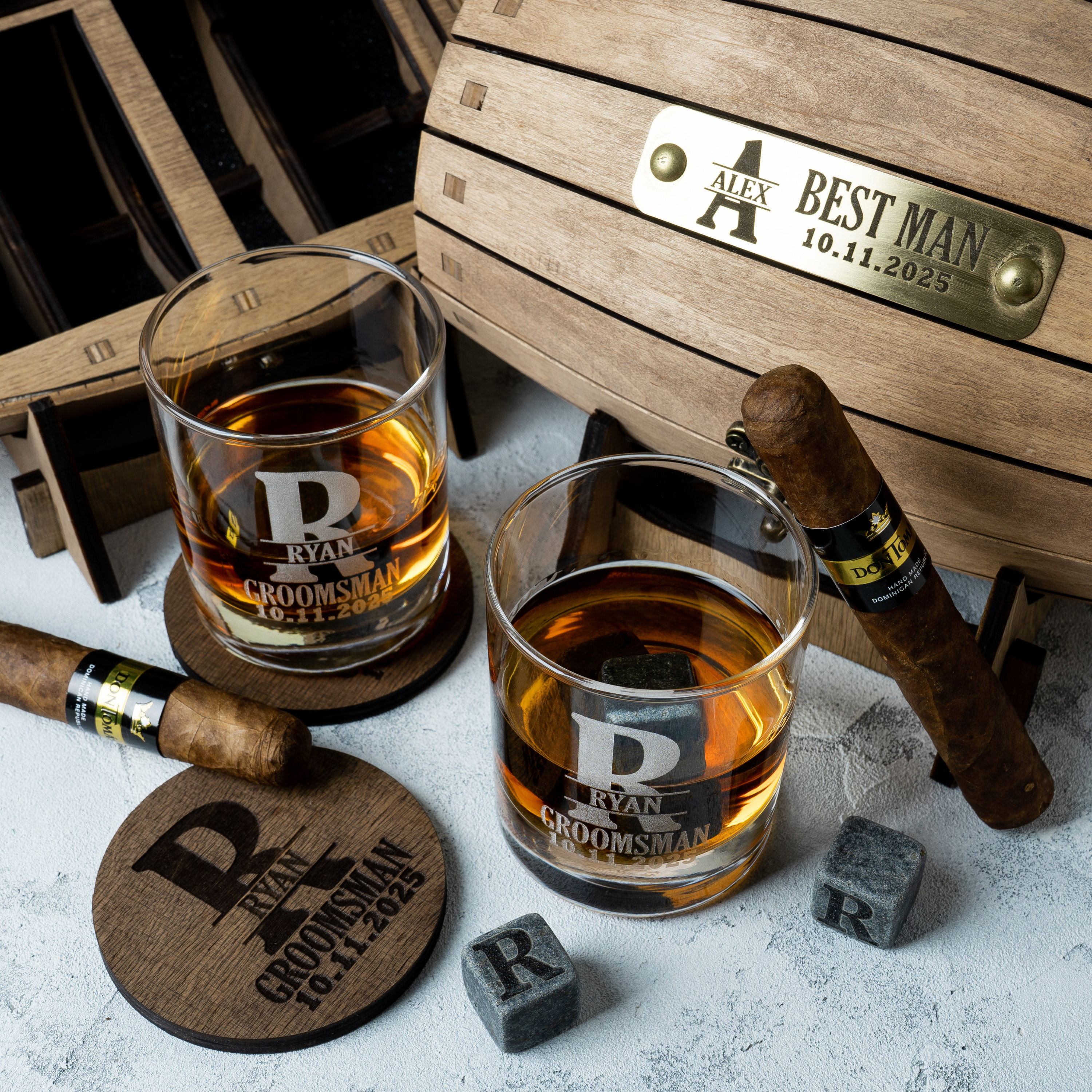 Set Regalo Per Testimone Di Matrimonio – Bicchiere Da Whisky E Sottobicchiere – Best Man – Confezione Regalo