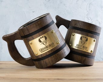 Personalized Wooden Beer Mug: Custom Groomsmen Gift, 19oz Tankard