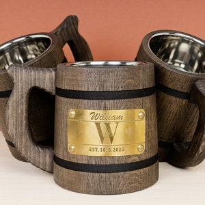 Husband Anniversary Gift from Wife, Personalized Wood Beer Mug, My Man Gift, Boyfriend Birthday Gift Unique, Valentines Boyfriend Gift