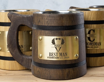 Custom Engraved Wooden Beer Mug: Groomsman Gift Tankard