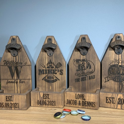 Wall Mount Bottle Opener Custom With Mason Jar Cap Catcher Man Etsy
