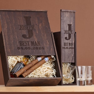 Groomsmen Gift Box, Personalized Shot Glass Set, Groomsmen Proposal, Cigar Gift Box, Bachelor party gift, Groomsman Proposal gift image 2