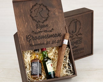 Personalized Shot Glasses, Groomsman Gift Box for Bachelor Party, Groomsmen Proposal Gifts Box for Cigars, Groomsmen Invitation Gifts