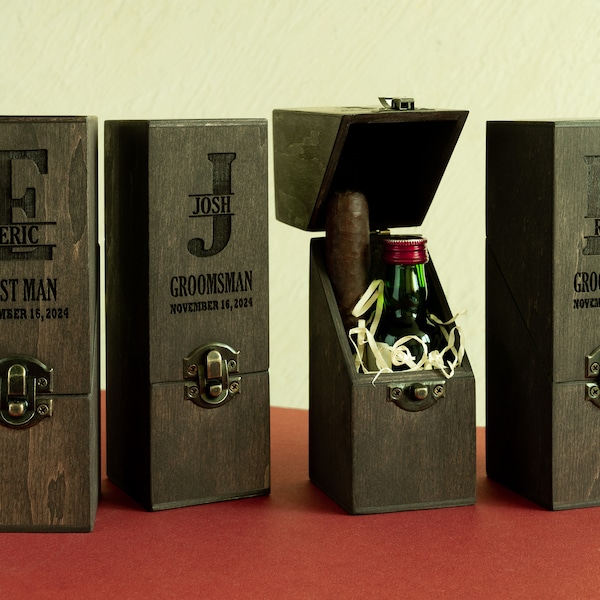 Empty Groomsman Mini Alcohol Box for Bachelor Party Gift, Personalized Groomsmen Gift Box for Groomsman Proposal Gift Custom Engraved Box