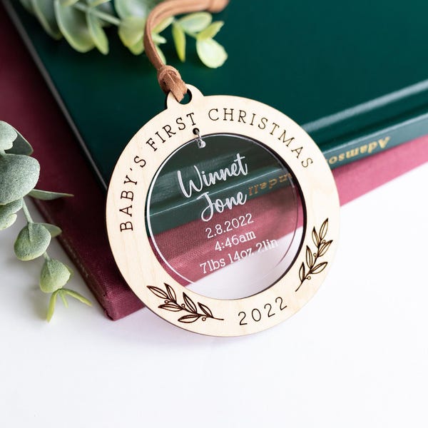 Baby's First Christmas with Birth Stats Laser Engraved Ornament New Baby Gift Christmas Ornament