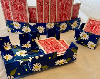 Canasta Set with Card Rack, Spinner, Deck Holder, daisy design
