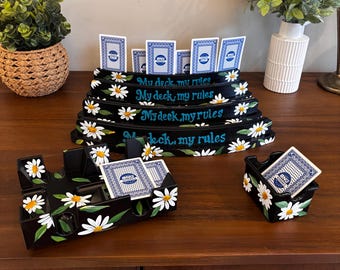 Canasta Set with Card Rack, Spinner, Deck Holder, daisy design ( with or without personalization)