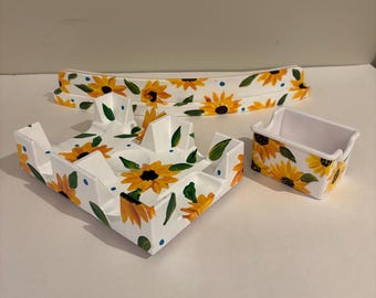 Canasta Set  3 Piece Set, sunflower Design, 2 tiered racks