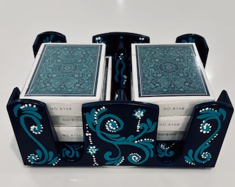 Hand-Painted Samba Card Spinner, Holds Six Decks, Three-Tiered Racks