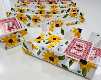 Canasta Set  6 Piece Set, sunflower Design, 2 tiered racks
