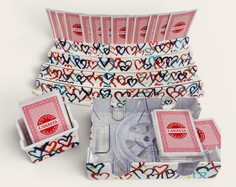 Canasta Set  6 Piece Set, Graffiti Heart Design, 2 tiered racks