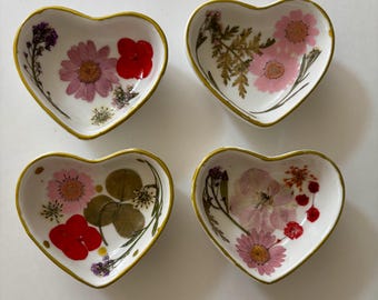 20 Handmade Pressed Flower Ring Dishes, Bridal Shower Party Favors (Gift Bag)