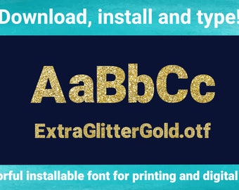 TTF/OTF, glitter gold true type font, sublimation glitter gold font, gold font, works only on PS, Illustrator, InDesign, MacOS