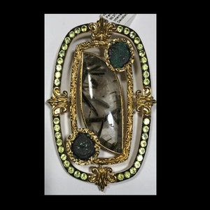 Epidote in Iris Quartz (Hand-Carved),Peridot, Widow&#39;s Mite Ancient Coin Pendant Vermeil Designer
