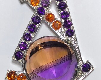 Sterling Silver Designer Ametrine, Spessartite, & Amethyst Pendant