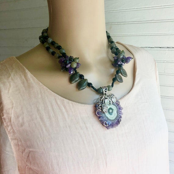 Sterling Silver Black Agate & Amethyst Pendant Sterling Silver Black Agate & Amethyst Pendant