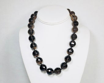 Sterling Silver Hand Strung Fine Quality Faceted Smoky Quartz Beaded Necklace 19" Length