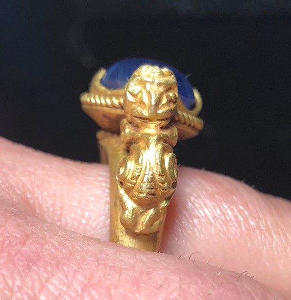 Antique Burmese 20K Yellow Gold Blue Sapphire Rin… - image 5