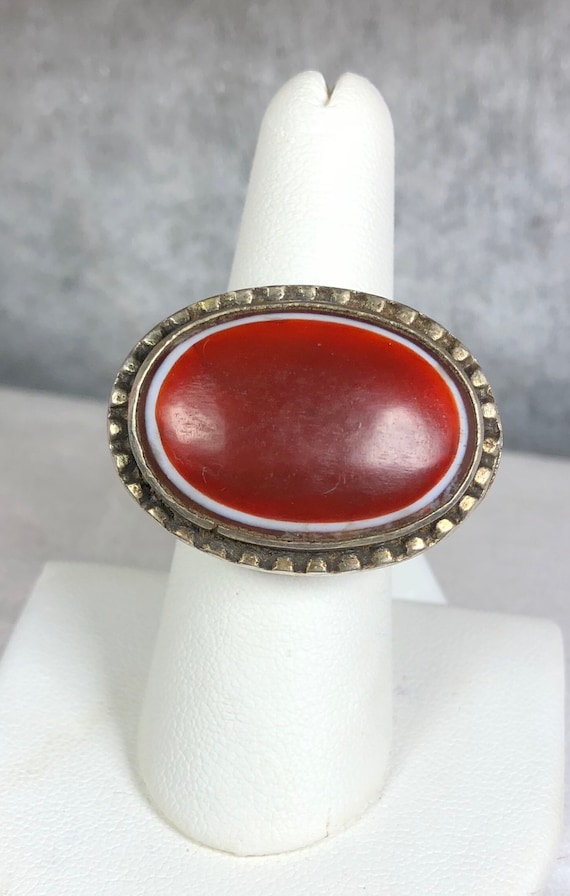 Antique Banded Carnelian Agate Handmade Ring Sz 7.