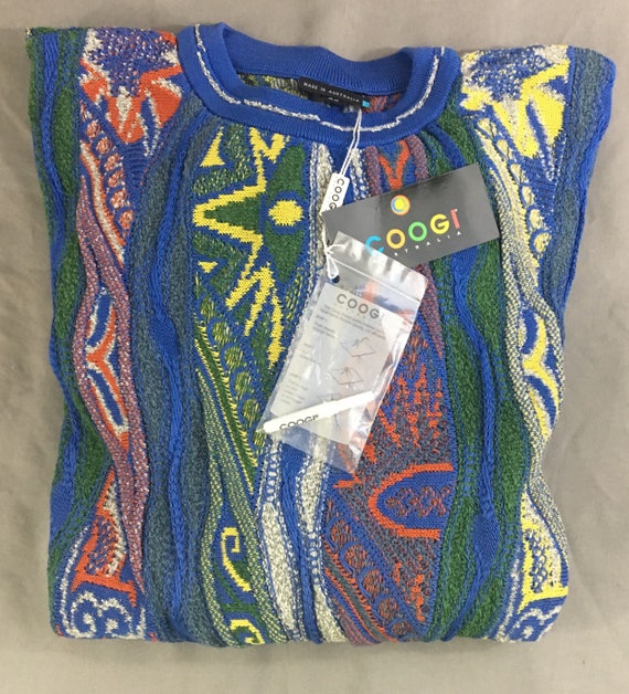 Vintage Coogi Mens Blue Patterned Colforful Vibran