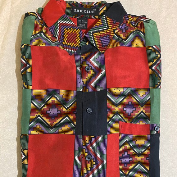 VTG Silk Club Aztec Men’s Silk Shirt Size Large