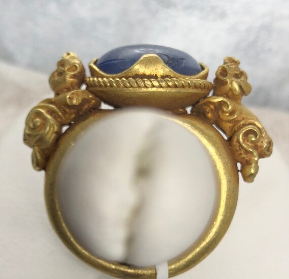 Antique Burmese 20K Yellow Gold Blue Sapphire Rin… - image 3