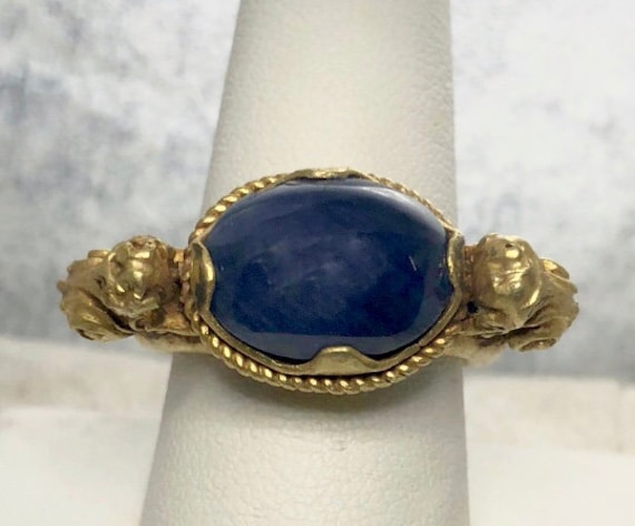 Antique Burmese 20K Yellow Gold Blue Sapphire Rin… - image 1