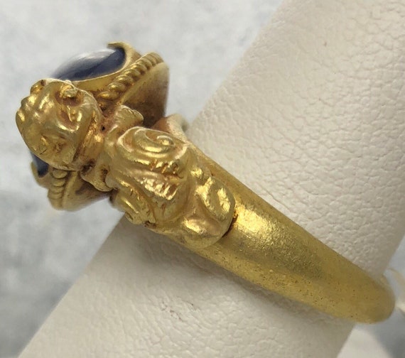 Antique Burmese 20K Yellow Gold Blue Sapphire Rin… - image 2