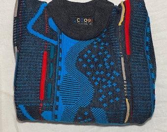 Vintage Coogi 3D Knit Cardigan Sweater Multicolor Mercerized