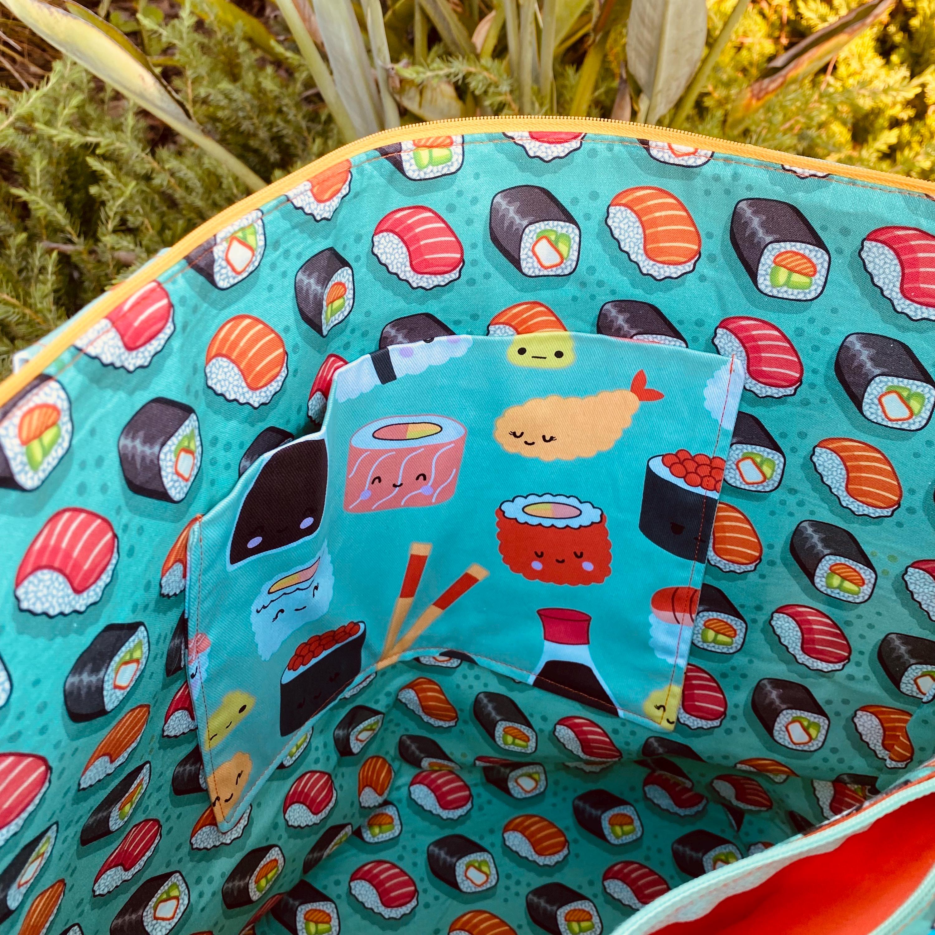 Happy Sushi - Large Bag With Top Zip and Pockets. - Etsy