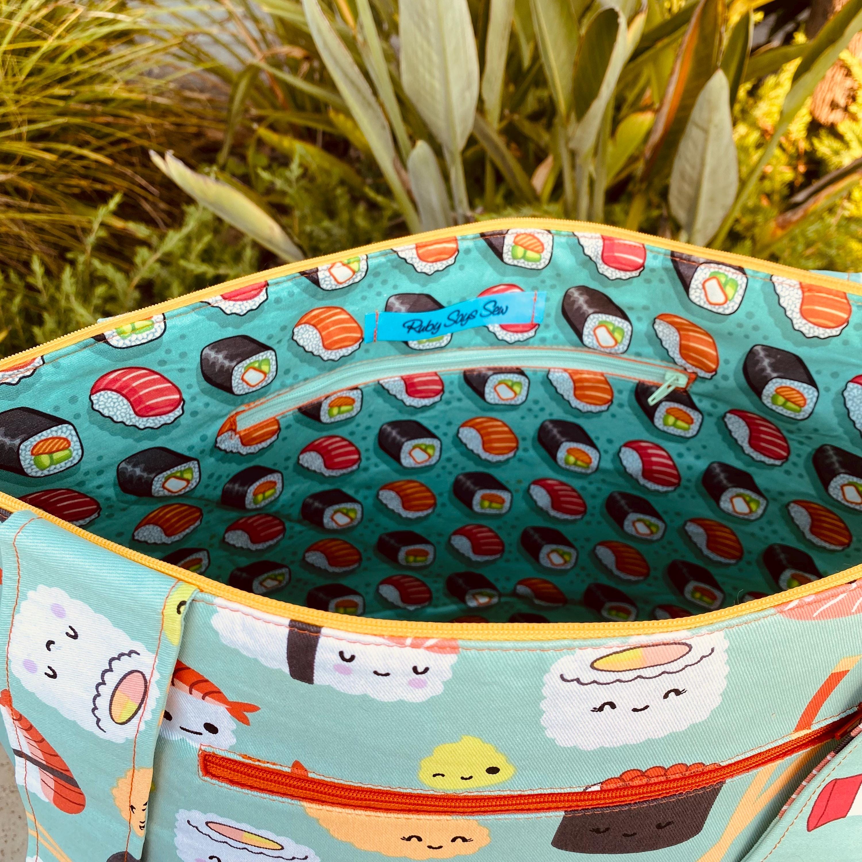 Happy Sushi - Large Bag With Top Zip and Pockets. - Etsy