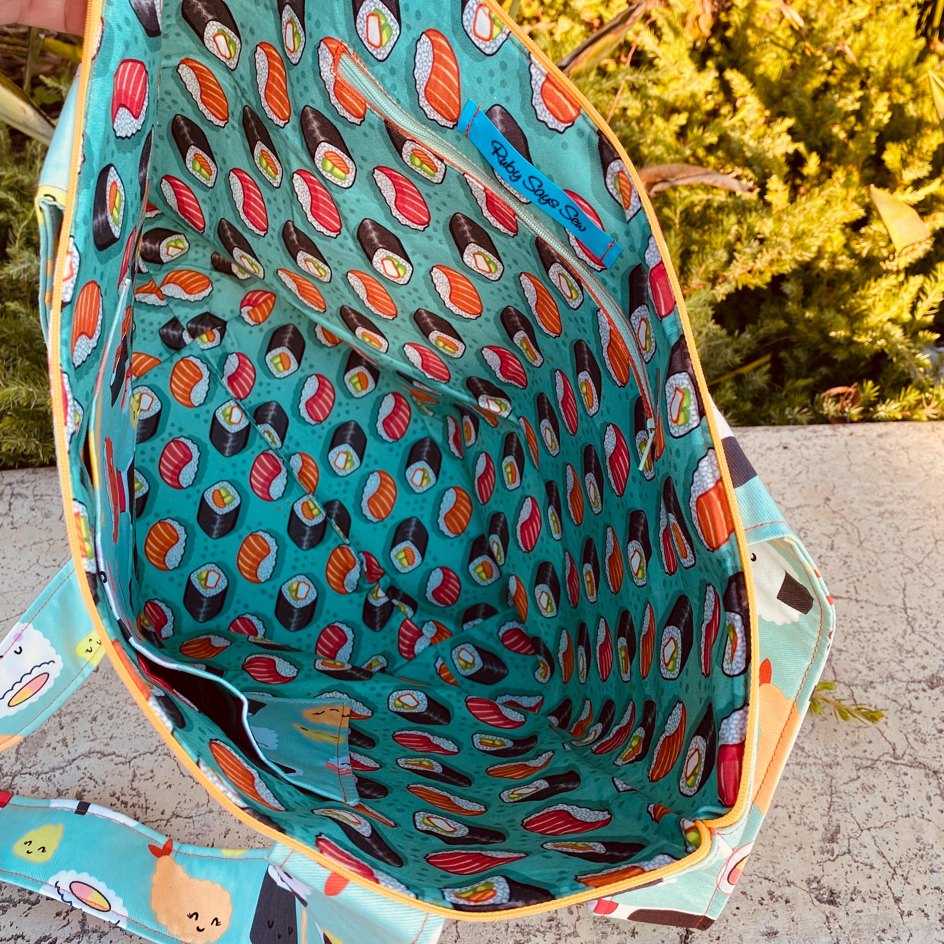 Happy Sushi - Large Bag With Top Zip and Pockets. - Etsy