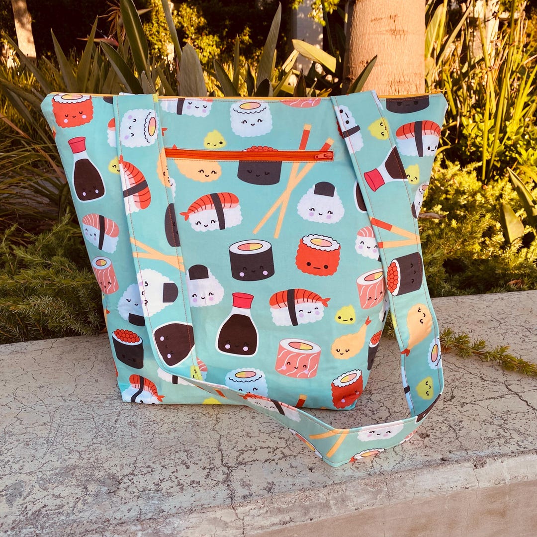 Happy Sushi - Large Bag With Top Zip and Pockets. - Etsy