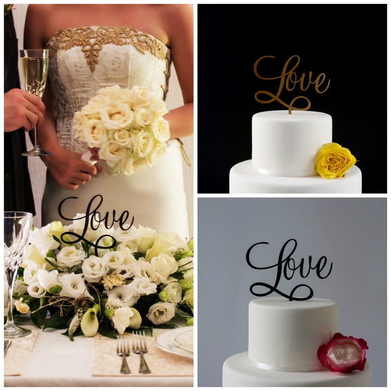 Love Cake Topper Wedding Cake Topper Modern Gold Cake Etsy
