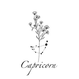 山羊座の星座タトゥー| カスミソウの花のタトゥーデザイン